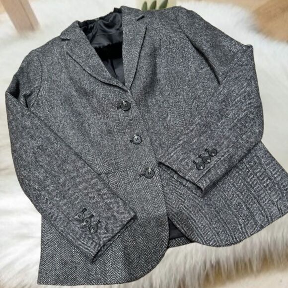 TALBOTS ABERDEEN SHETLAND WOOL  HERRINGBONE TAILORED BLAZER FAUX FUR TRIM SZ 8 - Picture 10 of 15